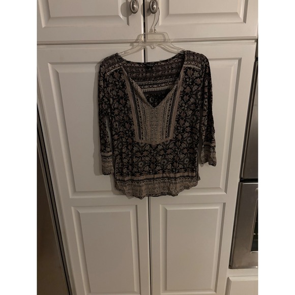 Lucky Brand Tops - Lucky Brand Womens Black Floral Geometric Print V-Neck Boho Top Medium